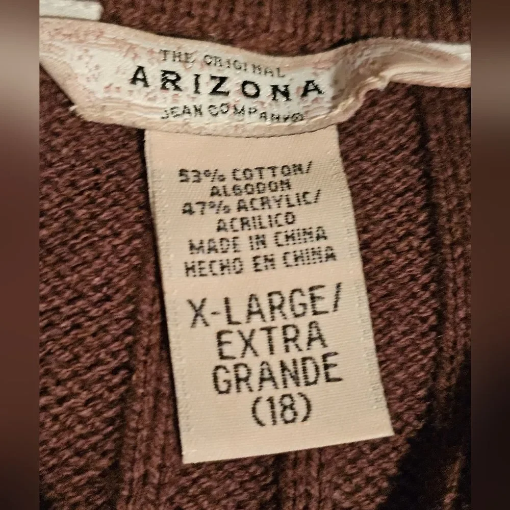 ARIZONA Brown Hooded Zipper Sweater with Pockets. Girls 14/16